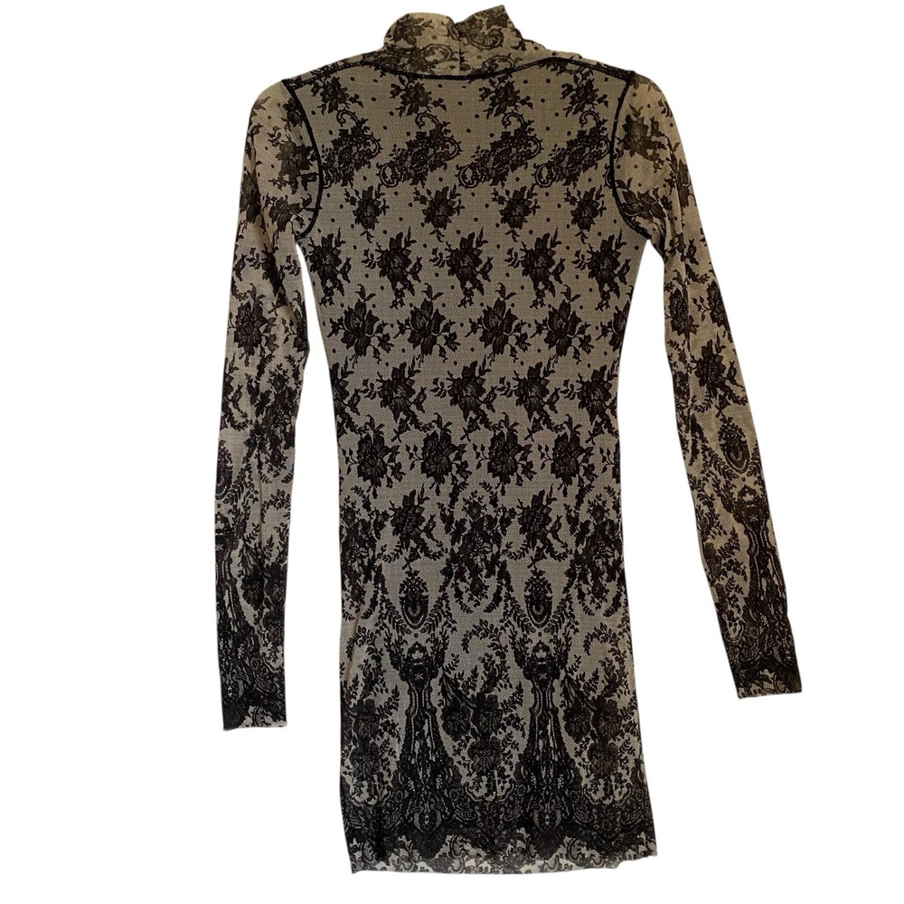 Fuzzi Mini Bodycon Dress M Black Floral Long Sleeve Gothic Dark Romance Y2K - Picture 3 of 9